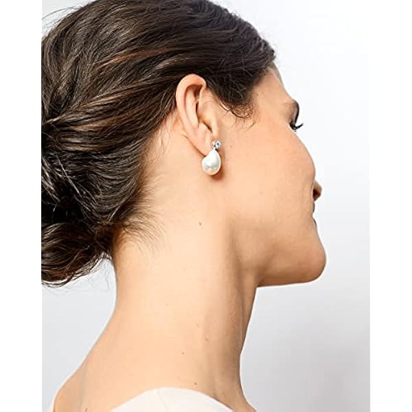 Pendientes de Mujer de Perlas Cultivadas de Agua Dulce Barrocas colgantes o con Circonita Grande SECRET & YOU Diseño Tú y Yo - Pendientes de Plata de Ley Rodiada de 925 milésimas con tuerca grande.