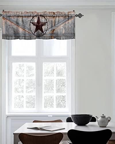 Chucoco Rod Pocket Window Valances Western Stars Farm Texas Barn Short Curtain Valance Kitchen Printed Drapes For Bedroom Bathroom Living Room Windows Decor Retro Wooden Door #TOP7