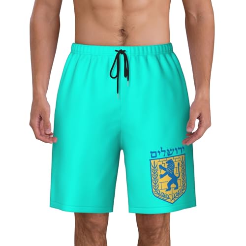 Jewish Israel Emblem of Jerusalem Mens Swim Trunks Quick Dry Board Shorts 7" - Hawaii Beach Swimwear3