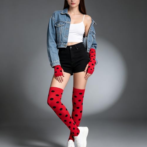Image of YELAIVP Over Knee Rainbow Thigh High Socks Gloves Set Cosplay Accessories Arm Leg Warmers for Girls