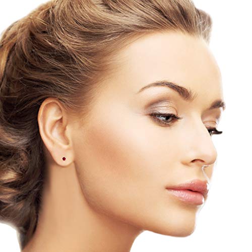 Solidsilver- Sterling Silver 3Mm Solitaire Round-Cut Stud Earrings With Simulated Ruby Cz Stone #TOP1