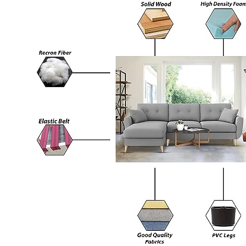 Image of BRAXTON Lindel RHS 4 Seater L Shape Sofa Set for Living Room (Grey) Premium Velvet Fabric Sofa