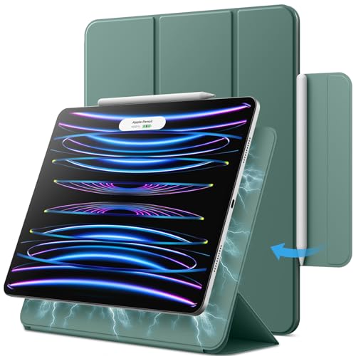 JETech Magnetische Hülle für iPad Pro 12 9 Zoll 2022/2021/2020/2018 (6./5./4./3. Generation) Pencil 2. Generation Aufladung Schutzhülle Auto Wachen/Schlafen (Neblig Grün)