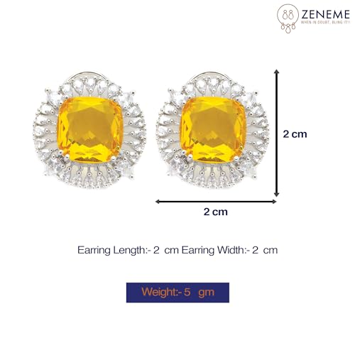 Rhodium-Plated Stud Earrings with American Diamond Studding