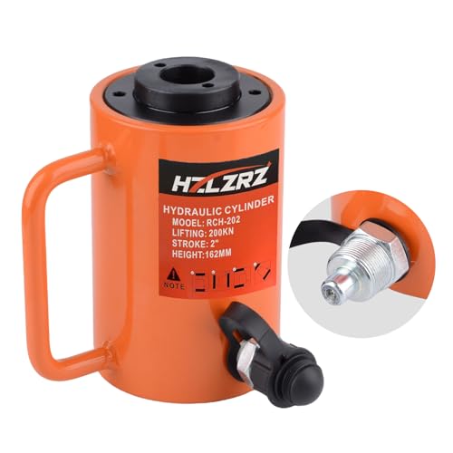 Image of HZLZRZ 20T Hydraulic Cylinder Jack Hollow Single Acting Hydraulic Ram Cylinder, Hydraulic Lifting Cylinders 2 inch(50mm) and Porta Power Kit(RCH-202)