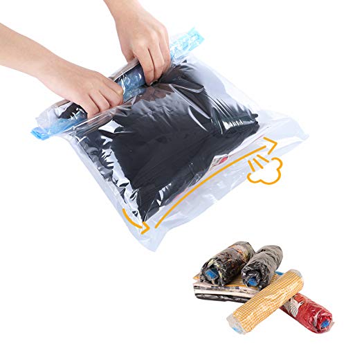 Travel Space Saver Bags Vacuum Travel Storage Bags Reusable Packing Sacks (10 Pack), No Vacuum Pump Needed, Save 80% Luggage Space, Double Zipper, 100% Waterproof, Perfect for Travel/ Home Storage