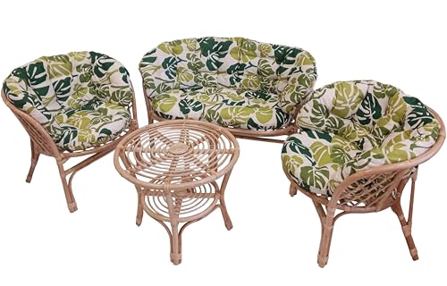 fantasie d oriente Salotto Vimini Rattan composto da 2 Poltrone 1 Divano e 1 Tavolo Completo di Cuscini Colorati Ideale per interno ed esterno. spedito su bancale