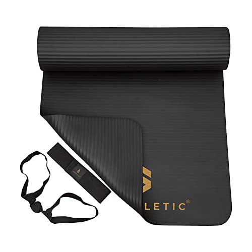 Foto von SUPERLETIC Yogamatte & Gymnastikmatte - 0.8/1.0/1.5 cm Dicke,Sportmatte Rutschfest mit Tragegurt, Hautfreundliche Fitnessmatte & Trainingsmatte,Bequem für Muskelkraft, Pilates, schwarz oder grün Farbe