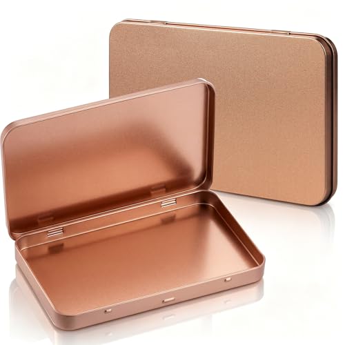 Image of Geiserailie 2 Pack Rectangular Metal Tin Box with Lid Metal Hinged Lid Tin Mini Paint Storage Box Empty Container Storage for Watercolor Jewelry Pen Candy Craft Organizer 7.0 x 4.2 x 0.6'' (Rose Gold)