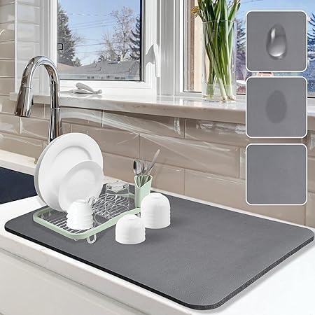 Image of Dish Drying mat for Kitchen Water Absorbent mat Drying mat for Kitchen Utensils Large Dry mat for Kitchen Utensils Drying mat Water Absorbent mats for Kitchen Items - (40 x 60)