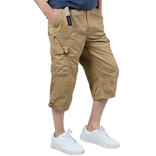 Allthemen Homme 3/4 Short Cargo Eté en Coton Pantacourt Décontracté Pantalon de Travail Court avec Multi-Poches Pantalon de Loisir Casual Sport avec...