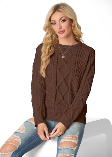 Image of GRECERELLE 2026 Womens Fall Winter Long Sleeve Casual Pullover Sweater Tops | Crewneck, Cable Knit, Chunky, Vintage Style, Anti-static(XS-2XL)