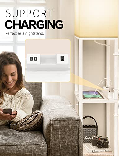 Maxsure Floor Lamp With Shelves - Touch Control Led Floor Lamps For Living Room, Modern Standing Lamp With 2 Usb Ports & 1 Power Outlet, 3-Tiered Shelf Corner Lamp, Wood Decor Light For Bedroom, White #TOP4