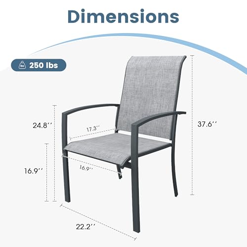 Image of DIFY Patio Chairs Set of 4, Stackable Outdoor Dining Chairs with High Back & Metal Frame, All Weather Breathable Textilene Fabric Outdoor Chairs Set for Backyard Garden Deck, Grey