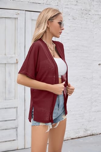 Image of Iandroiy Women's Lightweight Open Front Cardigans Casual Short Sleeve Blouse Tops