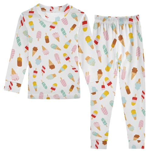 ALAZA Ice Cream Summer 2 Piece Pajama Set Long Sleeve Top and Pants Sleepwear Unisex