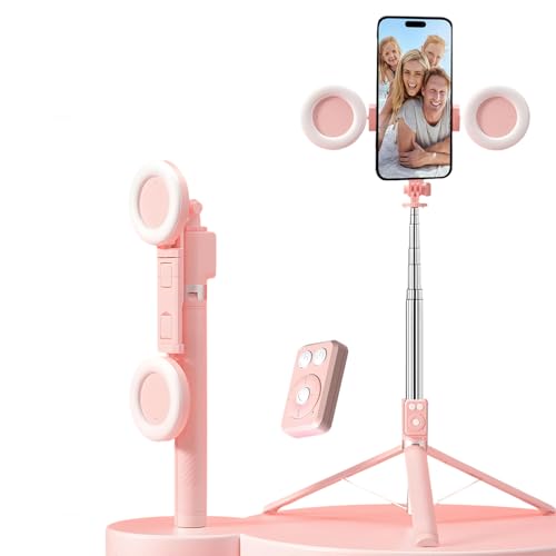 Selfie Stick Tripod with Fill Light, 67” Extendable Phone Tripod Stand, Wireless Remote, Adjustable 3-Color Lighting, Phone Selfie Stick for Live Streaming, Video Recording
