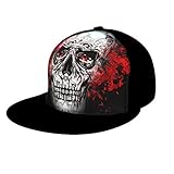 Teen Studenten Kappe Mütze Rote Augen Schädel Totenkopf Print Mesh Sports Hut Cap mit Schirm Sonnenhut für Herren und Damen Black OneSize