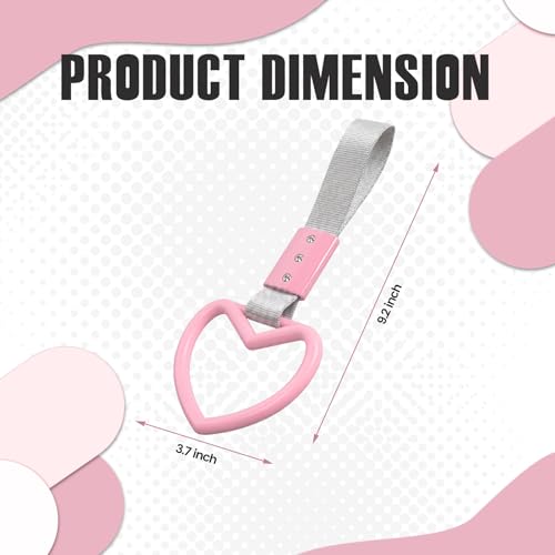Image of 2PCS Heart Shaped Car Handle Straps, Rear Bumper Warning Keychain Ring for Car Exterior Accessories (Pink-Silver)