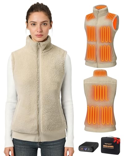 Topdot Fuzzy Fleece Heated Vest for Women with 16000mAh 7.4V Battery, Ergonomic 10 Heating Zones...