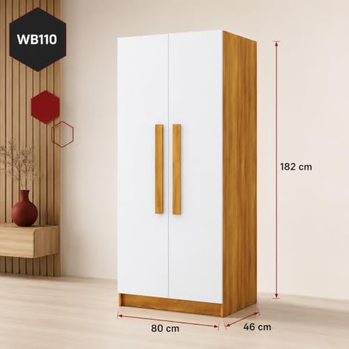 Image of Bniture 2 Door Wardrobe for Bedroom | Almirah for Clothes with 4 Shelves | Spacious Storage Cupboard for Bedroom | Wooden Wardrobe (46D x 80W x 182H CM) | 3 Years Warranty | Giant Wood & Frosty White