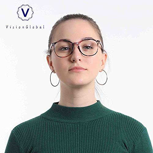 Image of VisionGlobal Blue Light Blocking Glasses for Women Men, Oval Frame Computer Reading Glasses(Floral,+2.50 Magnification)