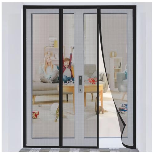 Mosquitera Puerta Magnetica Mosquito Cortinas Antimoscas Exterior Cierre Magnético Automático Evita el Paso de Insectos para Sala de Estar Balcón Patio Habitación 270x195cm, Negro