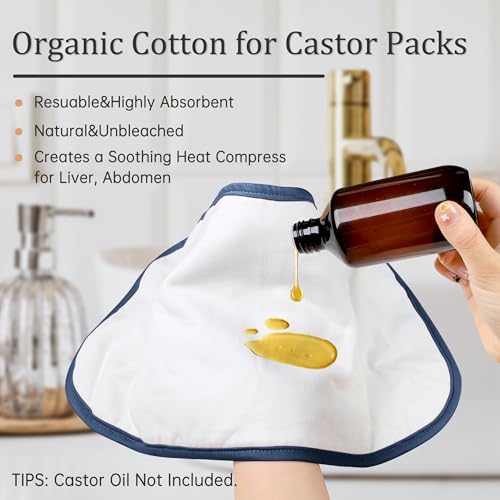 Image of Reusable Castor Oil Pack Wrap for Liver Detox, Castor Oil Wrap for Stomach Less Mess, Elastic Strap Bamboo Cotton Machine Washable Anti Oil Leak 2pcs, Blue and White