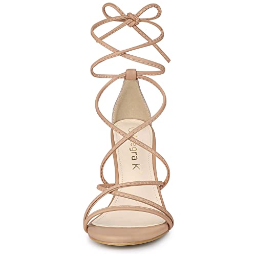 Allegra K Women's Strappy Heels Lace Up Stiletto Nude Heel Sandals 10 M US