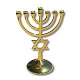 3 Arches USA 7 Branch Star of David Menorah Candle Holder - Gold-Silver Plated Jewish Ornament for Shabbat, Hanukkah & Tabernacle - Home Decor (Gold)