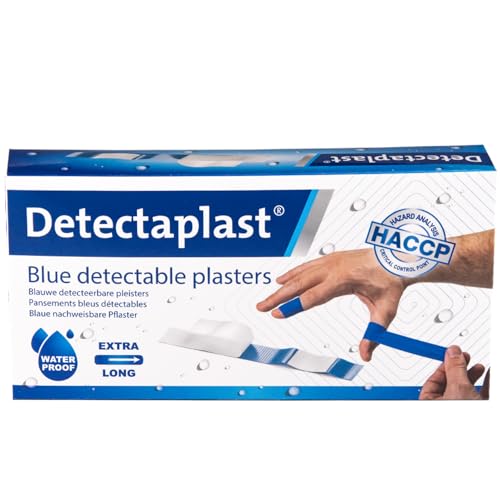 Detectaplast Universal Pflaster wasserfest blaue Wundpflaster für den Umgang mit Lebensmitteln detektierbare Pflaster für Erste Hilfe Sets in der Gastronomie 120 x 20 mm 100 Stück
