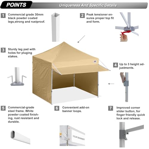 Image of ABCCANOPY Pop up Canopy Tent with Awning and Sidewalls 10x10 Market -Series, Beige
