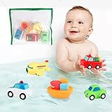 Toddler Bath Toys Bathtub Toy - Kids Floating Water Spray Toy Fun Bathtime with Boat, Plice Car,Fire