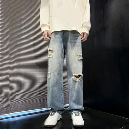 Men Straight Jeans Denim Wide Leg Trousers Casual Streetwear Vintage Ripped Pants2