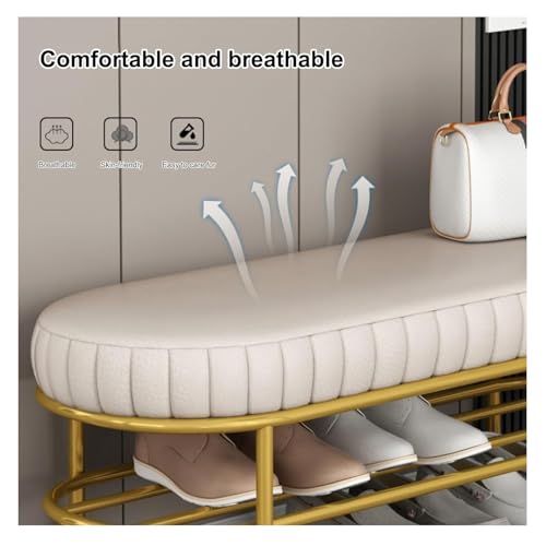 Banc à chaussures blanc 100 cm avec coussin gris et étagère de rangement - 7