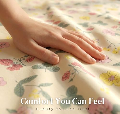 Image of VAS COLLECTIONS 300 TC Premium Cotton Bedsheet Set Double Bed | Soft Breathable Flat Sheet with 2 Pillow Covers | Luxury Printed Bedding | Elegant Durable Bed Linen 230x254 cm (Spring Ivory)