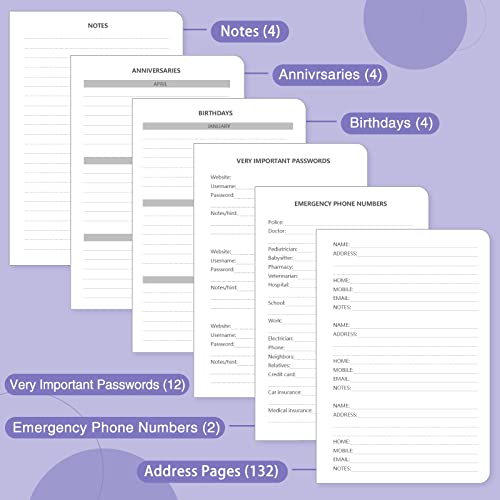 Address Book with Alphabetical Tabs, Hardcover Password Book, Address Organizer Keep Track of Phone Numbers, Special Days, Birthdays, Anniversaries and Notes (5.3'' x 7.7", Purple)