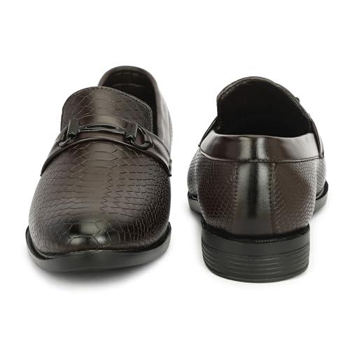 Image of NARKI Men's Tan Formal Loafers - Stylish Slip-On Synthetic Leather Dress Shoes | Textured Office Wear Shoes for Men