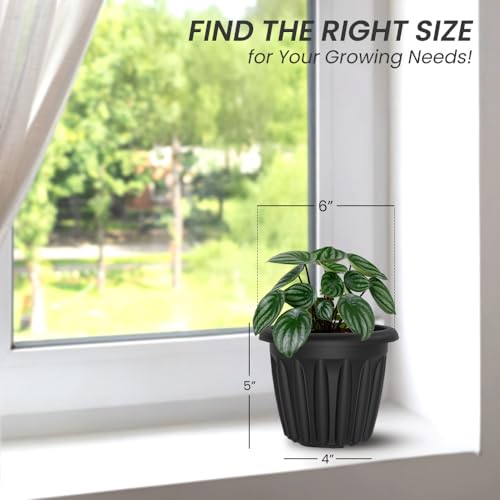 Image of YUCCABE ITALIA SHERA Floot Plastic Flower Pot Round Planter Suitable for Indoor Outdoor Kitchen Garden (Grey, 6 INCH - 6 Pcs)