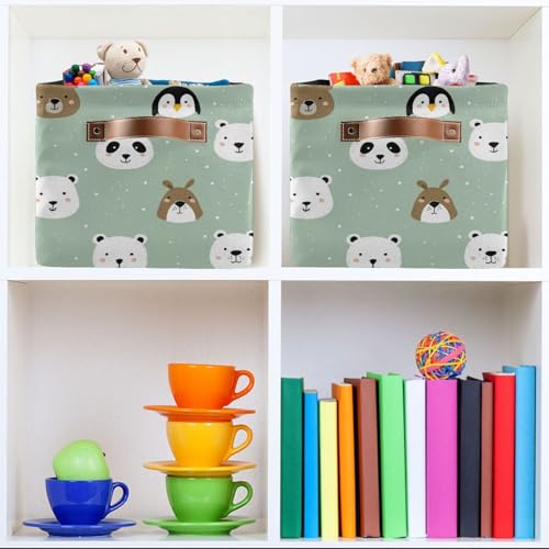 Image of Aslsiy Storage Basket Polar Bear Panda Penguin Cute Face Nursery Bins Baby Canvas Box Clothes Shelf Basket Laundry Hampers 2 Pcs