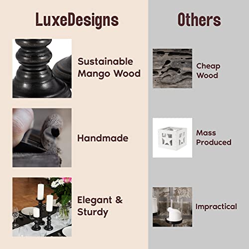 Large Candle Holders for Pillar Candles - Decorative Rustic Centerpiece Pillars Compatible with Battery-Operated Candles - Tall Farmhouse Wooden Candle Holders Pillar - Set of 3