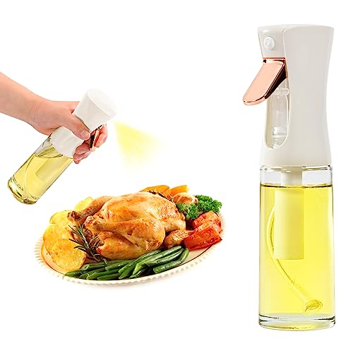 Oil Sprayer for Cooking, 220ml olive oil sprayer, oil spray bottle for Air Fryer, oil mister for Baking, Salad Dressings, Grilling (Glass Bottle, 220ml/7.4 oz) (White)