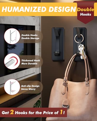Auxmir Double Adhesive Hooks, 5 Pack Stainless Steel Hooks 15 lb Max, Black - image 4