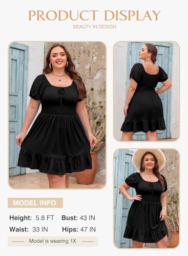 Image of Eytino Plus Size Dress for Women Short Sleeve Square Neck Casual Mini Short Dresses Beach Vacation (1X-5X)
