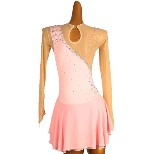 Vestido de patinação artística feminino para patinação no gelo, respirável, feito à mão, manga compr