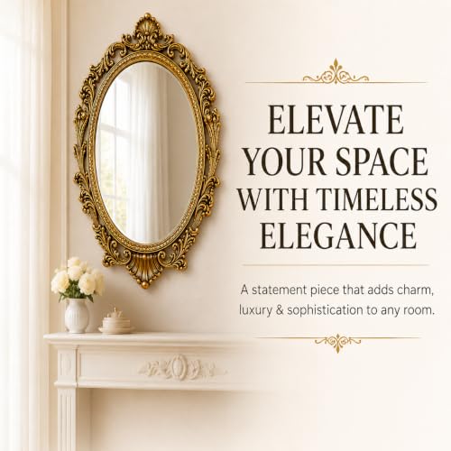 Oval Decorative Wall Mirror Table Miller with Baroque Gold Frame