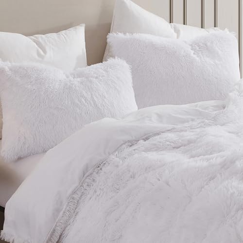 Full Size Luxury Faux Fur Comforter Set - Soft & Breathable 7-Piece Bedding Collection - 1 Comforter, 1 Fitted Sheet, 1 Flat, 2 Pillowcases, 2 Pillow Shams - Deep Pocket - Premium Quality, White