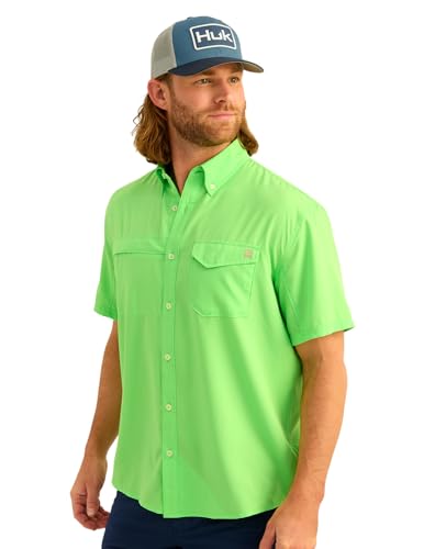 Image of HUK Men's Tide Point Kc Scott Original Artwork Short Sleeve Shirt, Fishing Button Down