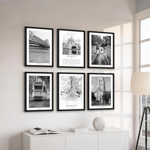 Image of PAINTINGMANTRA A3 Kolkata Wall Art Prints Pack of 6, Framed Painting Heritage Landmark Framed Wall D cor, Architecture, Famous Landmarks, Photos for Living Room, Bedroom,Office Decoration (32x44 cm)