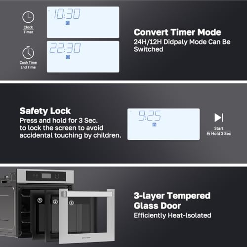 Image of ThermoMate 24 Inch Electric Wall Oven, ETL Certified, 2.6 Cu.Ft. Convection Ovens with 12 Functions, 3D Heating, 3100W, Sensor Touch Control, Safety Lock, Stainless Steel